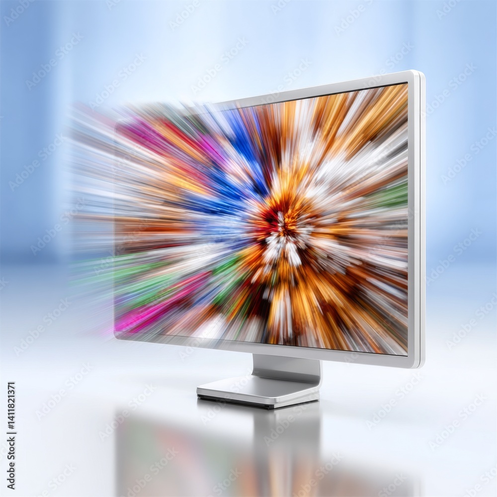Poster Dive into the Digital Dimension: A Modern Computer Monitor Displaying Abstract Speed and Color