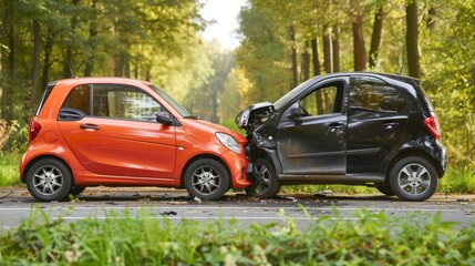 Daylight collision involving two compact vehicles leading to significant damage and disruption