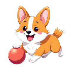 Obraz premium Playful cartoon corgi chasing ball, cheerful digital illustration