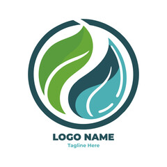 Vector illustration of eco friendly logo featuring green leaf clean energy concept and biodegradable packaging symbol for sustainable product branding

