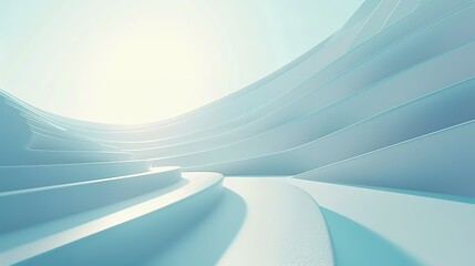 Futuristic Curved Staircase in Soft Light Blue – Modern Minimal Architecture 3D Render