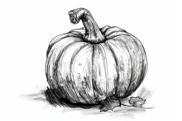 A beautifully sketched pumpkin resting on a rustic surface under warm autumn light invoking the essence of harvest celebrations isolated on transparent background