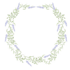 Frame with hand draw pastel flowers and leaves, isolated on white background. 