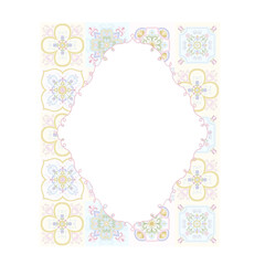 Frame with pastel hand draw tiles, isolated on white background