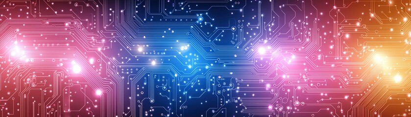 Abstract Futuristic Digital Circuitry with Bright Colorful Lights and Glowing Particles