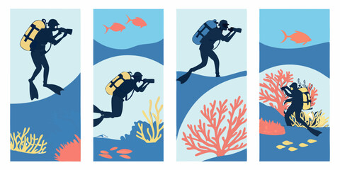 Underwater Scuba Diving Photography Marine Life Vector
