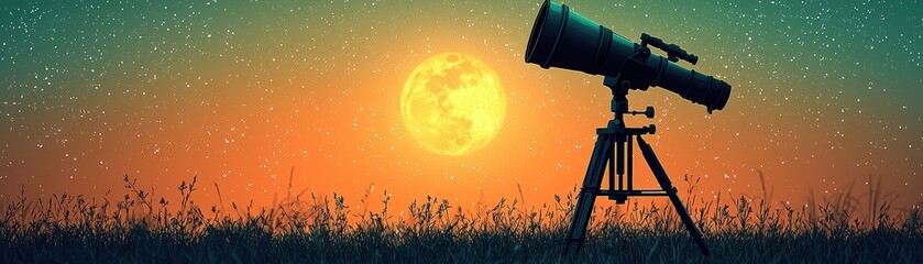 Fototapeta premium Stunning Telescope Under a Bright Full Moon Against a Starry Sky at Dusk