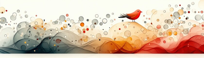 Colorful Abstract Design with Bird and Swirling Waves in Vibrant Artistic Style