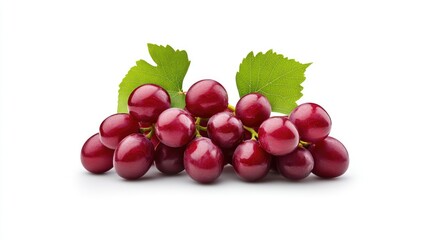 Fresh Red Grapes with Green Leaves on White Background for Healthy Lifestyle Concept
