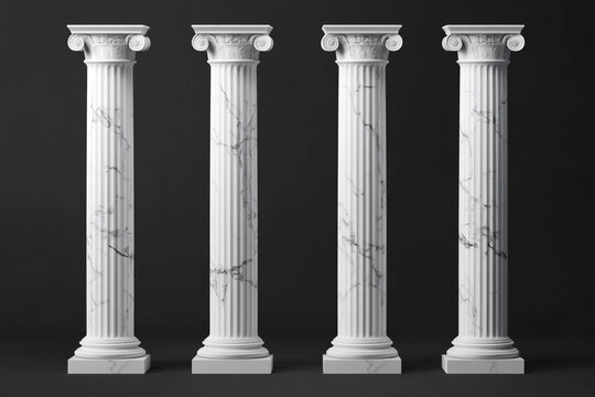 Four classic marble columns stand tall against a dark background showcasing their elegant design and timeless appeal