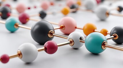 Obraz premium Colorful Abstract Model of Molecular Structure with Spheres and Sticks on a Light Background