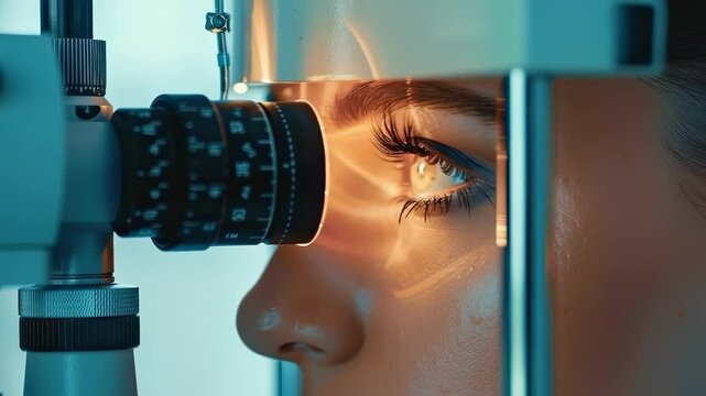 a doctor checks a person's eyesight. Selective focus