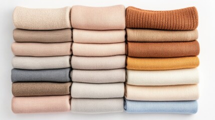 Neatly Stacked Warm Knitted Fabrics in Soft Earthy Tones for Cozy Home Decor Inspiration