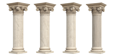 Four Ionic Columns 3D Render, Isolated on Transparent Background, Architectural Design, Classical Architecture, Ionic column, 3D model, architecture