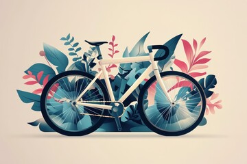 Obraz premium Cycle Illustration. 3D Bicycle with Bold Botanical Elements in a Sporty Scene