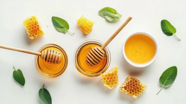 honey on a white background top view. Selective focus