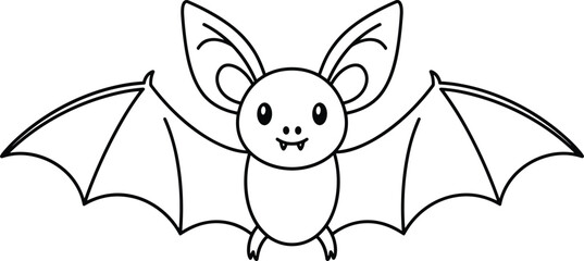 Cute Bat Line Art Vector – Happy Flying Bat Outline for Halloween and Kids Designs