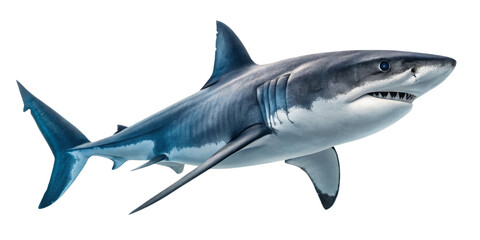 Obraz premium Great White Shark Realistic 3D Render, Isolated on Transparent Background, Aquatic Predator, Great White Shark, Marine Life, Ocean Animal