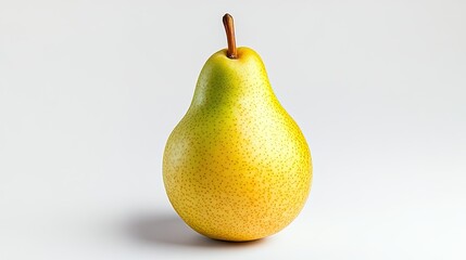 Fresh Ripe Pear on Light Background with Textured Skin and Natural Stem Detail