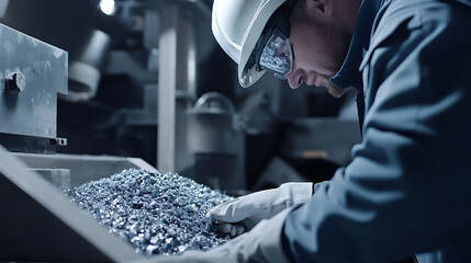 Technician adjusting lithium extraction machinery settings at the site. Featuring machinery adjustment