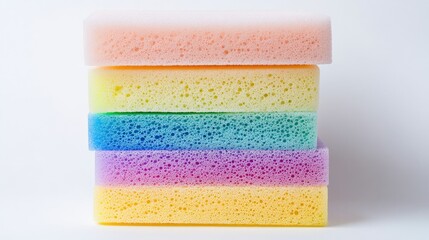 Vibrant Multi-colored Cleaning Sponges Stacked for Household Use and Kitchen Essentials