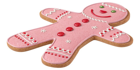 Obraz premium Pink Gingerbread Man Cookie 3D Render, Isolated on Transparent Background, Christmas Treat, Holiday Baking, Gingerbread, Christmas, Holiday