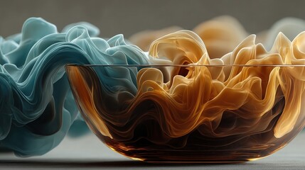 Colorful Swirling Patterns of Smoke in Glass Bowl Creating Artistic Visual Motifs for Abstract Art