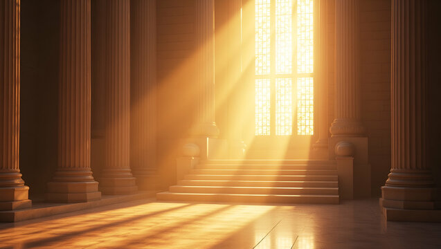 Showcase elegant Ascension Day sermon illustration visuals that incorporate refined architectural staging and dynamic graphic motifs to accentuate inspirational messages and divine rhetoric in Photo