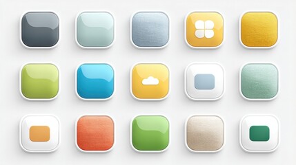 Colorful Icon Set with Glossy and Matte Textures for User Interface Design Elements
