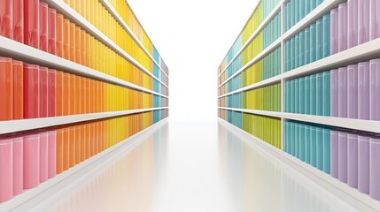 Obraz premium Colorful Bookshelves with Vibrant Spines Creating a Modern Library Atmosphere