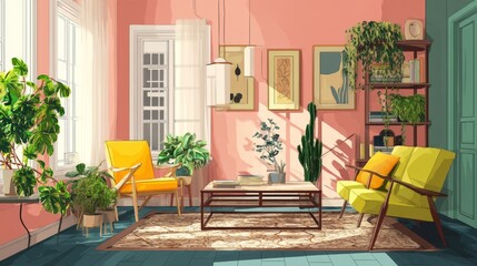 Fototapeta premium Stylish furniture and houseplants in light living room. Interior design