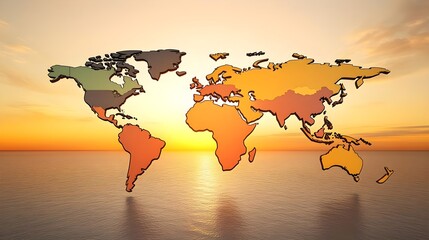 Global connections abstract world map at sunset digital art serene environment artistic viewpoint