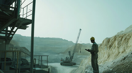 Technician analyzing data on lithium mining operations at a control station. Featuring data analysis