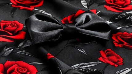 Black Bow Tie on Floral Fabric