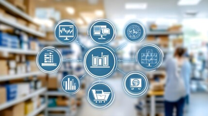 Analyzing warehouse inventory data modern warehouse infographic visualization digital environment overview