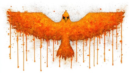 Fototapeta premium Vibrant Orange Bird Illustration with Artistic Drips and Abstract Splash Effects