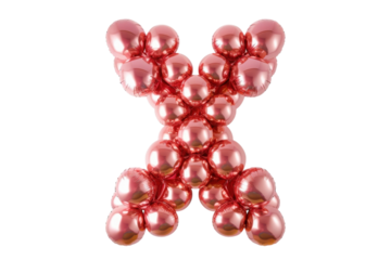 A dazzling display of shiny pink balloons arranged in a creative design perfect for birthdays and celebrations isolated on transparent background