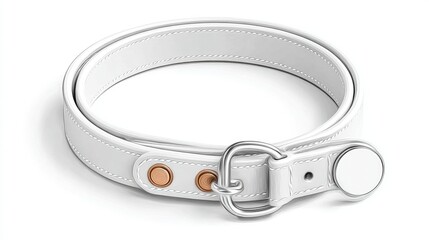 Sleek White Dog Collar with Silver Buckle and Elegant Stitching for Stylish Pet Fashion
