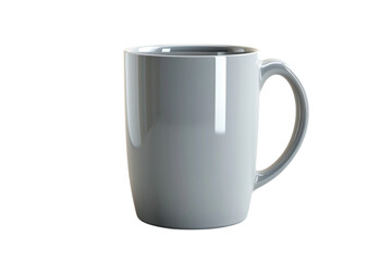 A sleek gray ceramic mug resting on a white surface, illuminated softly by natural light, ideal for enjoying a warm beverage isolated on transparent background