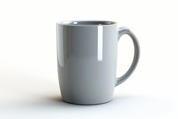 A sleek gray ceramic mug resting on a white surface, illuminated softly by natural light, ideal for enjoying a warm beverage isolated on transparent background