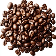 Rich Brown Coffee Beans Piled Together Isolated on White Background
