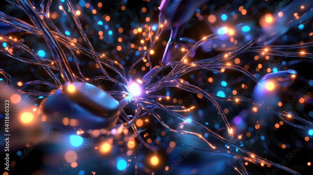 Poster abstract representation of neural networks with glowing connections