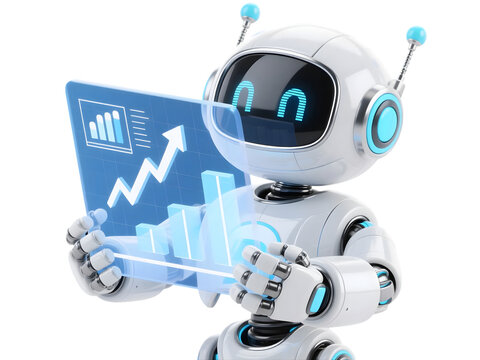 Happy robot. 3d ai character, chat bot mascot isolated on transparent background, GPT chatbot icon. Artificial intelligence, trendy technology, support service, funny automation computer
