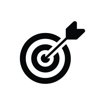 recommend clip art: Minimalist target icon with arrow hitting bullseye, black line style symbol of accuracy and goal achievement on white background