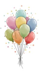 Bunch of Colorful Balloons Floating with Confetti