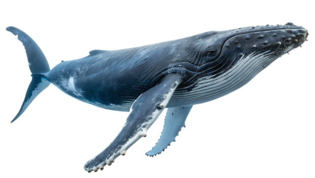 Full,a humpback whale, isolated transparent background