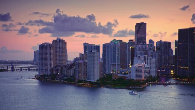AERIAL Brickell Key, Miami at sunset