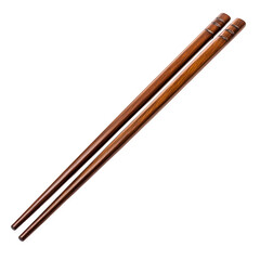 Chopsticks isolated on a white background, ultra HD  resolution. A sleek pair of wooden chopsticks with a smooth, polished finish, tapered tips, and a slightly darker grip area.
