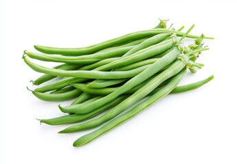 Fresh Green Beans on White Background for Healthy Cooking Recipes