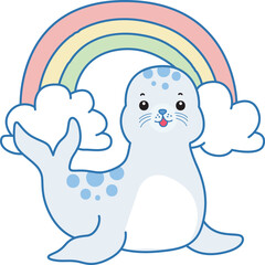 Cute Seal vector icon. Funny baby Seal animal series stock illustration. Life of fluffy Seal designs.